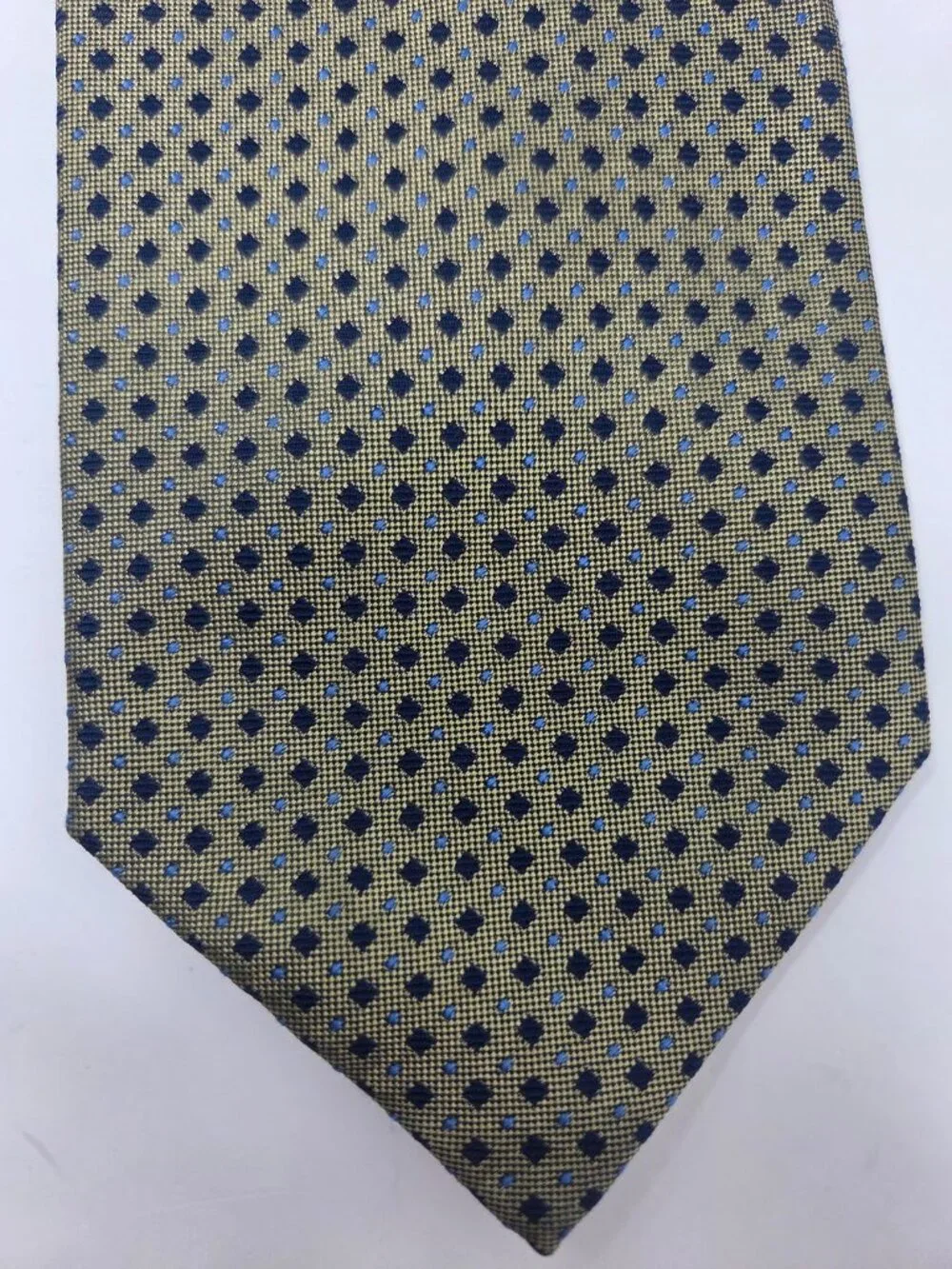 Roberto Villini Collezione Mens All Silk Tie 60 Inch Olive Navy Dot Pattern